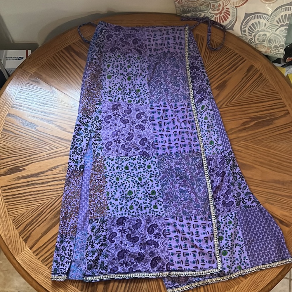 VTG Patchwork Hippie Wrap Skirt Long Gorgeous Purple & Gold One Size GUC